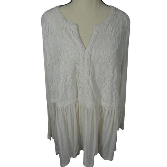 Style & Co Plus Women's 2X Boho Retreat Tunic Peasant Lace Long Sleeves NWT - Picture 1 of 8
